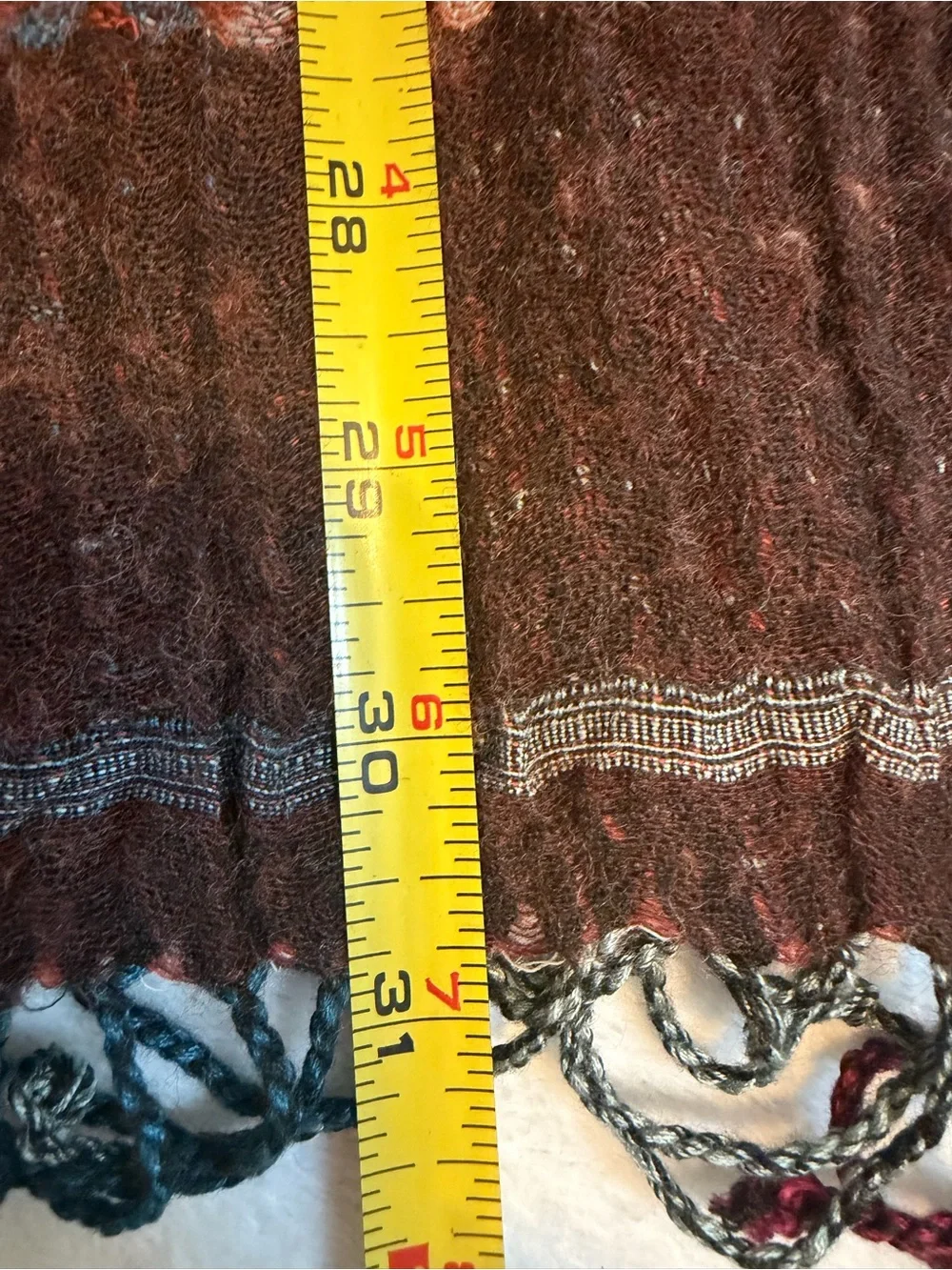 Sacred Threads Wool Viscose Patchwork Fringe Scarf Burgundy Boho